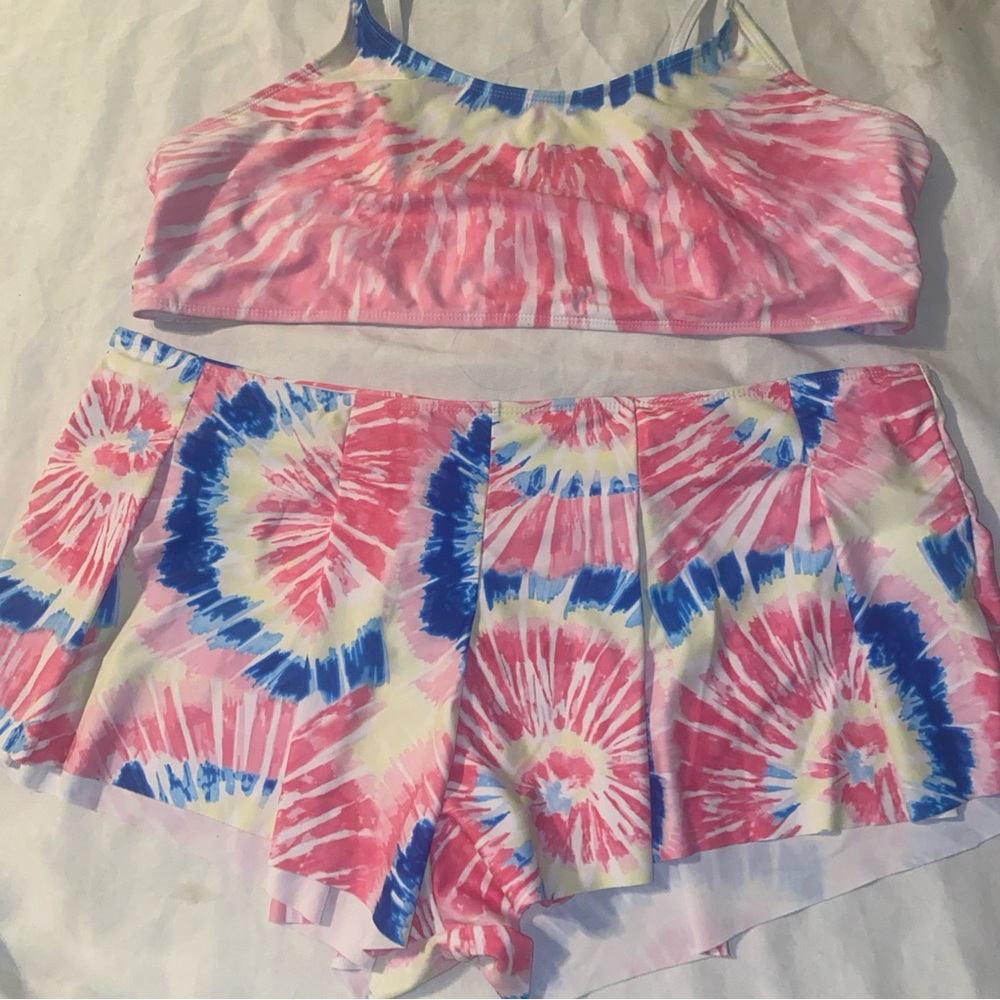 Rose Gal Two Piece 5x US 24 Tie Dye Print Adjustable Strap
